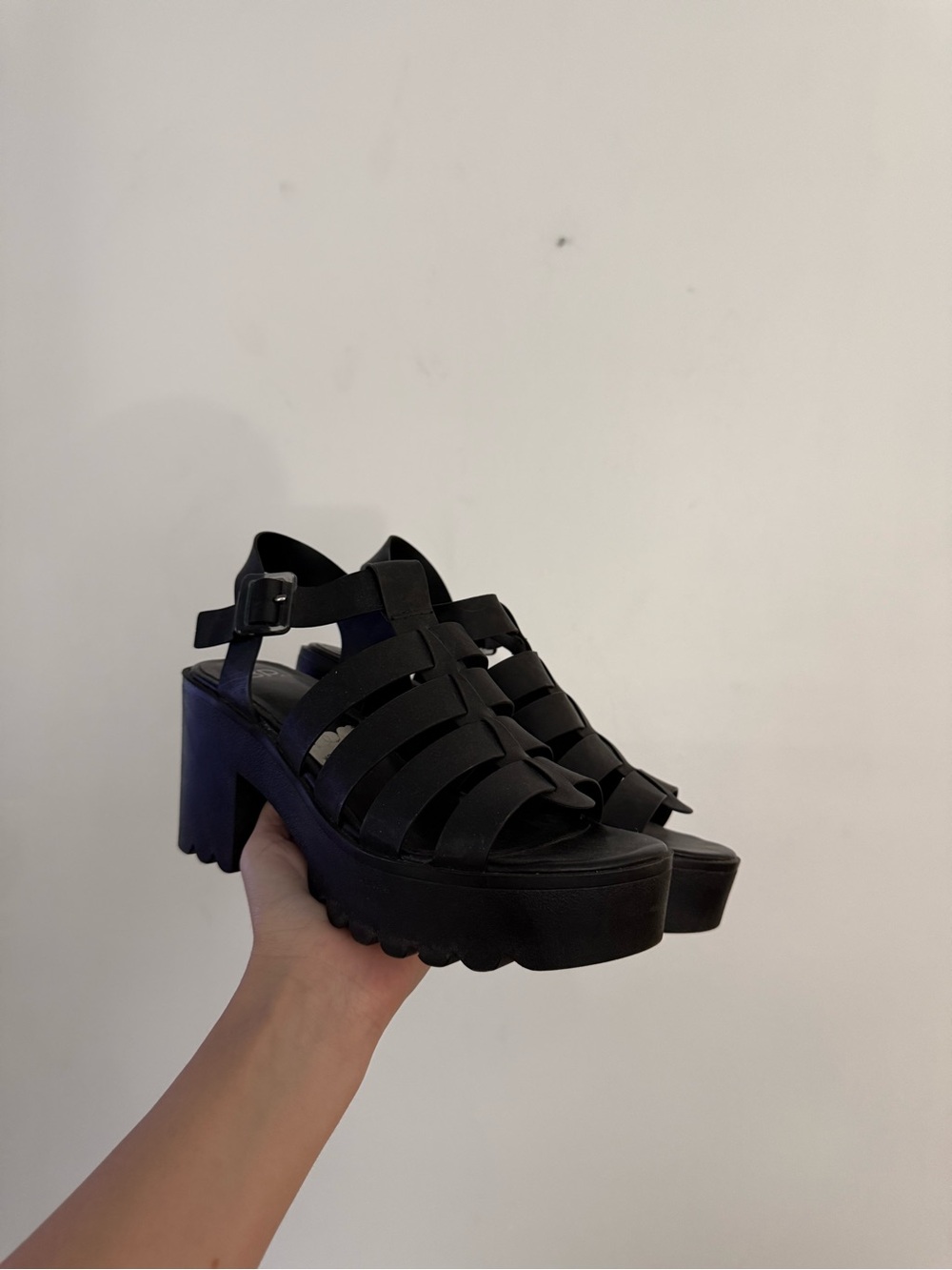 bp Black Strappy Platform Sandals with Chunky Heel